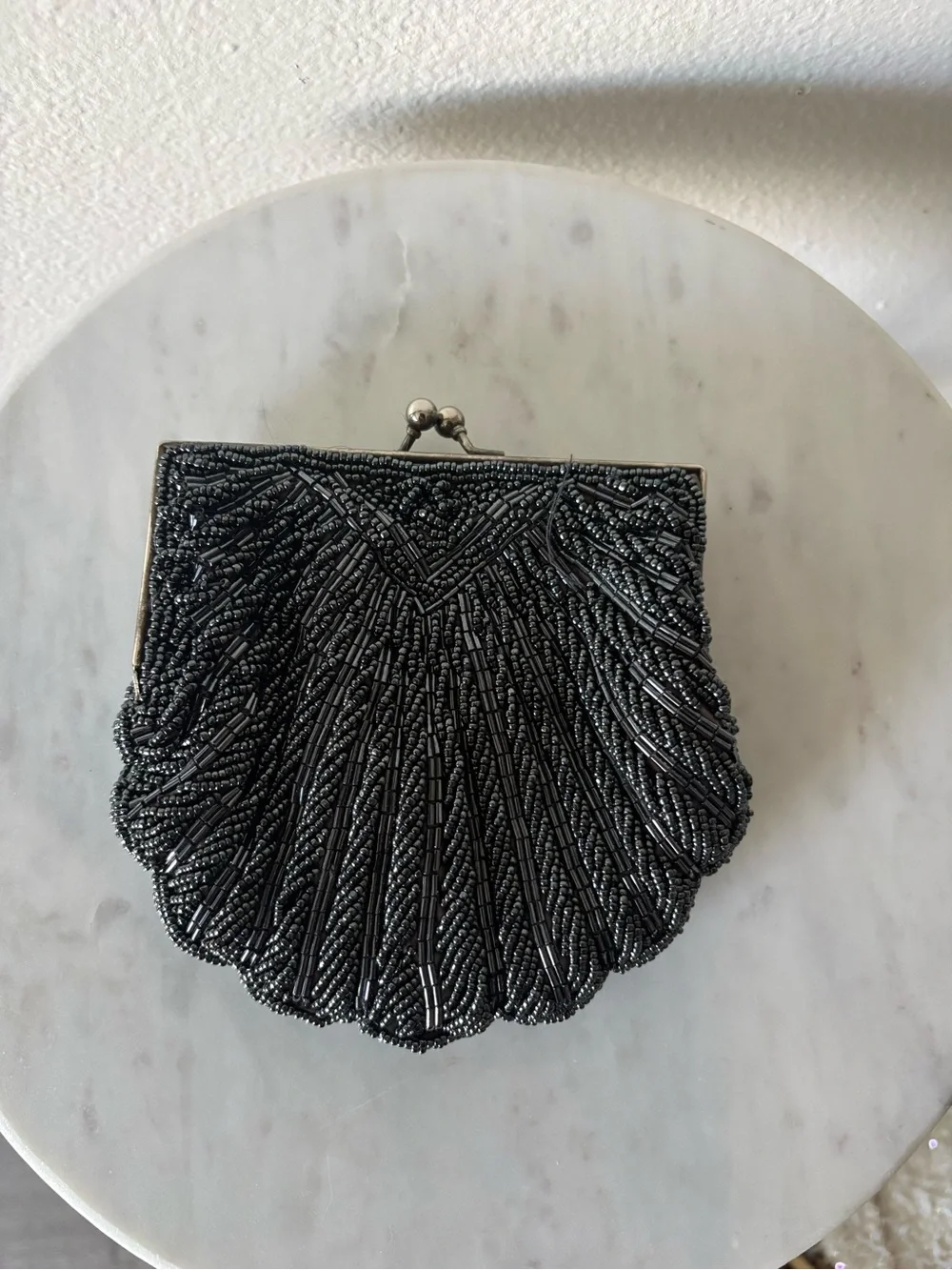 Black Beaded Shell Crossbody Bag
